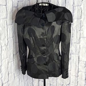 TAHARI Black‎ Dotted Big Collared Silky Jacket M/L